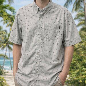 Molokai Surf Co Gray Palm Trees Men's Size XXL 2XL Button Up Short Sleeve Shirt